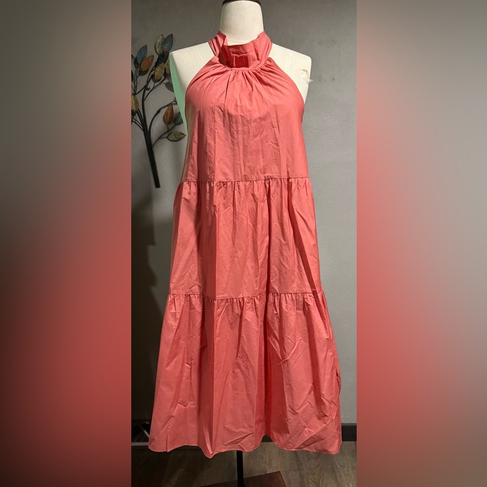 Theory Coral Halter Neck Tiered Dress